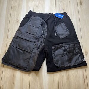 Market Random Workshop NEW Tactical Cargo Pockets Sweat Shorts Black Mens Small
